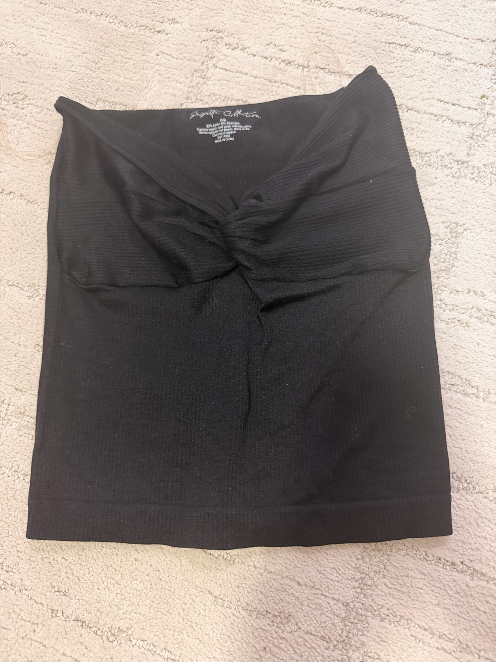 Twist-Front Black Ribbed Tube Top